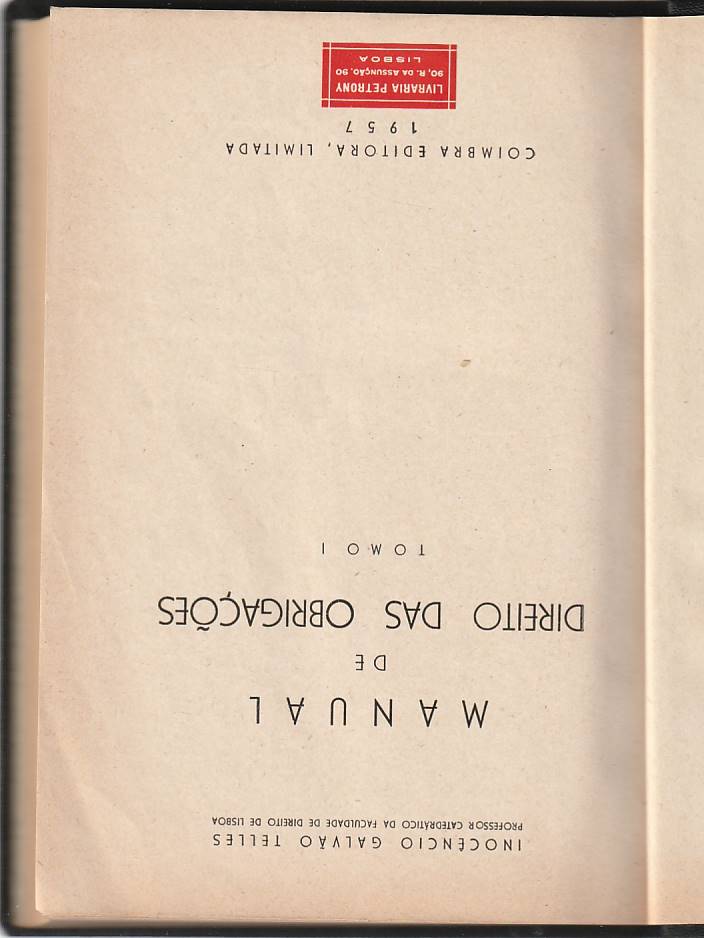 Manual de Direito das Obrigações Tomo I – 1957