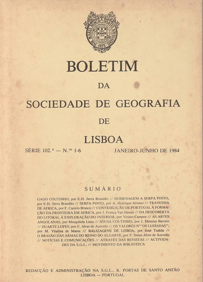 Boletim da Sociedade de Geografia de Lisboa – Série 102 – Nºs 1-6 